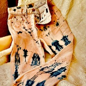 Gap boyfriend button fly pink and blue tie dye baggy denim jeans NWOT sz 24.